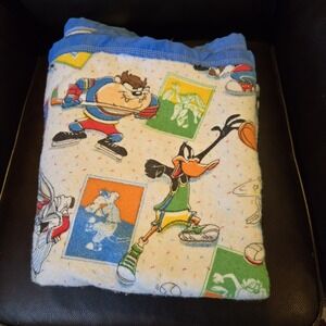 Vintage 90s Warner Bros. Looney Toons‎ Space Jam Throw Blanket Satin Trim